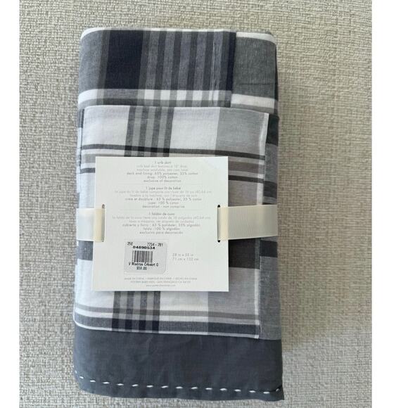 NWT POTTERY BARN Baby MADRAS CRIB SKIRT GRAY PLAID. SIZE 28" x 52" Cottage - Picture 2 of 4